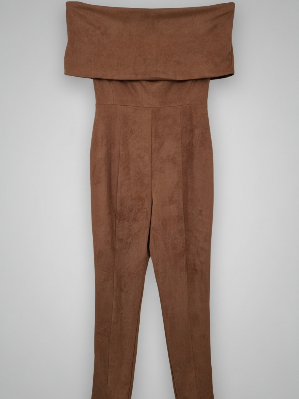 Ina Brown Off-Shoulder Suede-Look Jumpsuit